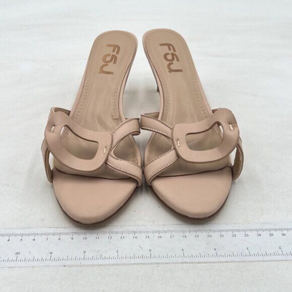 FSJ Nude Women Cute Slip On Mules Summer Open Toe Kitten Low Heel Sandal Ladies - Picture 3 of 7